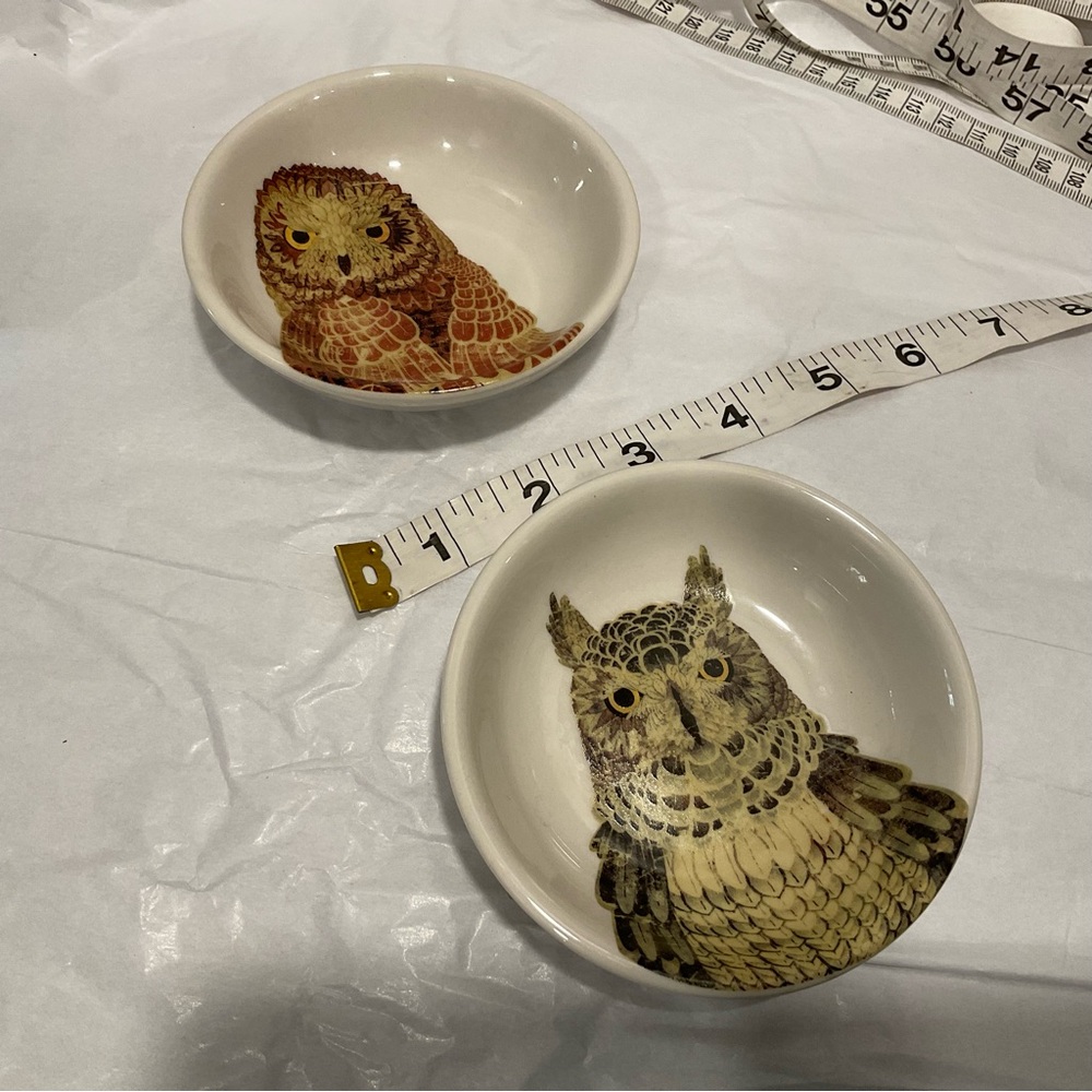 Creative Co-Op Owl Pattern Trinket, Sauce or jewelry, Pet dishes (2)